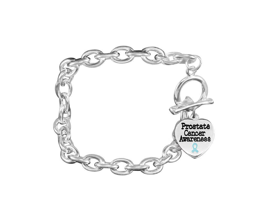 Bulk Light Blue Ribbon Prostate Cancer Heart Charm Chunky Bracelets - The Awareness Company