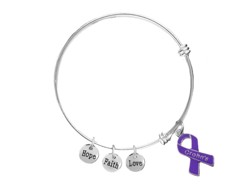 Purple Ribbon Crohn's Disease Awareness Charm Retractable Bracelets - The Awareness Company
