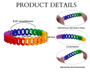 Rainbow Chain Link Silicone Bracelets, Gay Pride Wristbands for PRIDE Parades - The Awareness Company