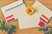 Load image into Gallery viewer, Rectangle Lesbian Sunset Flag Stickers (250 per Roll) - The Awareness Company