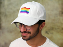 Load image into Gallery viewer, Rectangle Rainbow Gay Pride Flag Hats in White - The Awareness Company