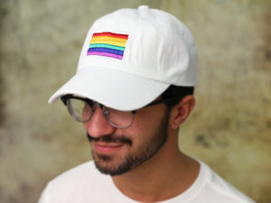 Rectangle Rainbow Gay Pride Flag Hats in White - The Awareness Company