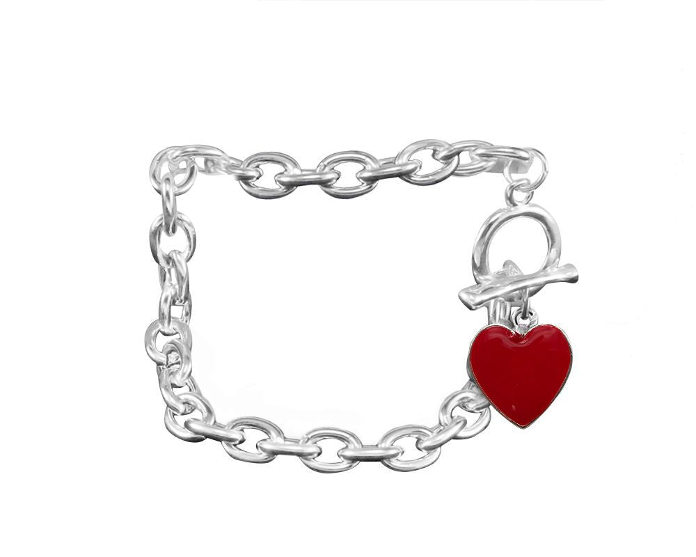 Bulk Red Heart Charm Bracelets Chunky Style for Valentines Day, Heart Health Awareness 