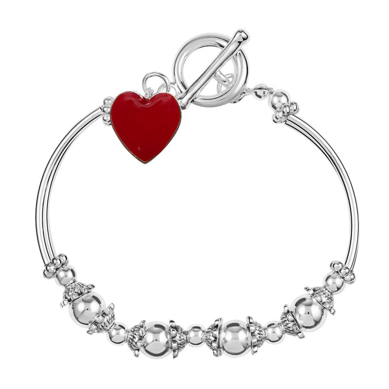 Bulk Red Heart Beaded Bracelets for Heart Awareness, Valentines Day