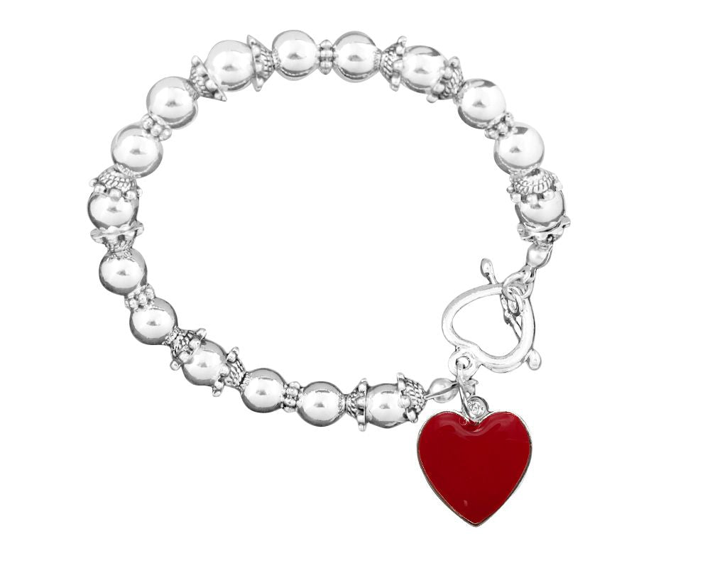 Bulk Red Heart Charm Bracelets for Valentines Day, Heart Disease