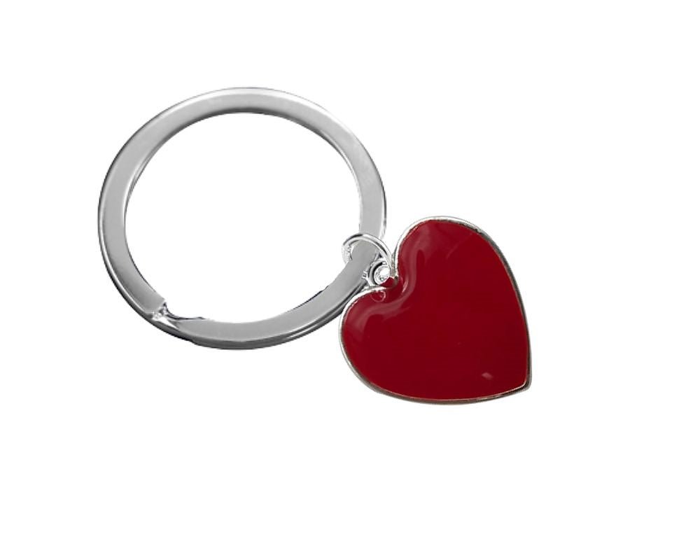 Bulk Red Heart Shaped Key Chains for Valentines Day, Heart Awareness Charm