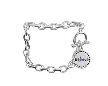 Load image into Gallery viewer, Bulk Round Believe Charm Purple Ribbon Link Style Chunky Bracelets - The Awareness Company