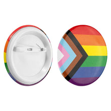 Load image into Gallery viewer, Round Daniel Quasar &quot;Progress Pride&quot; Rainbow Flag Pins - The Awareness Company