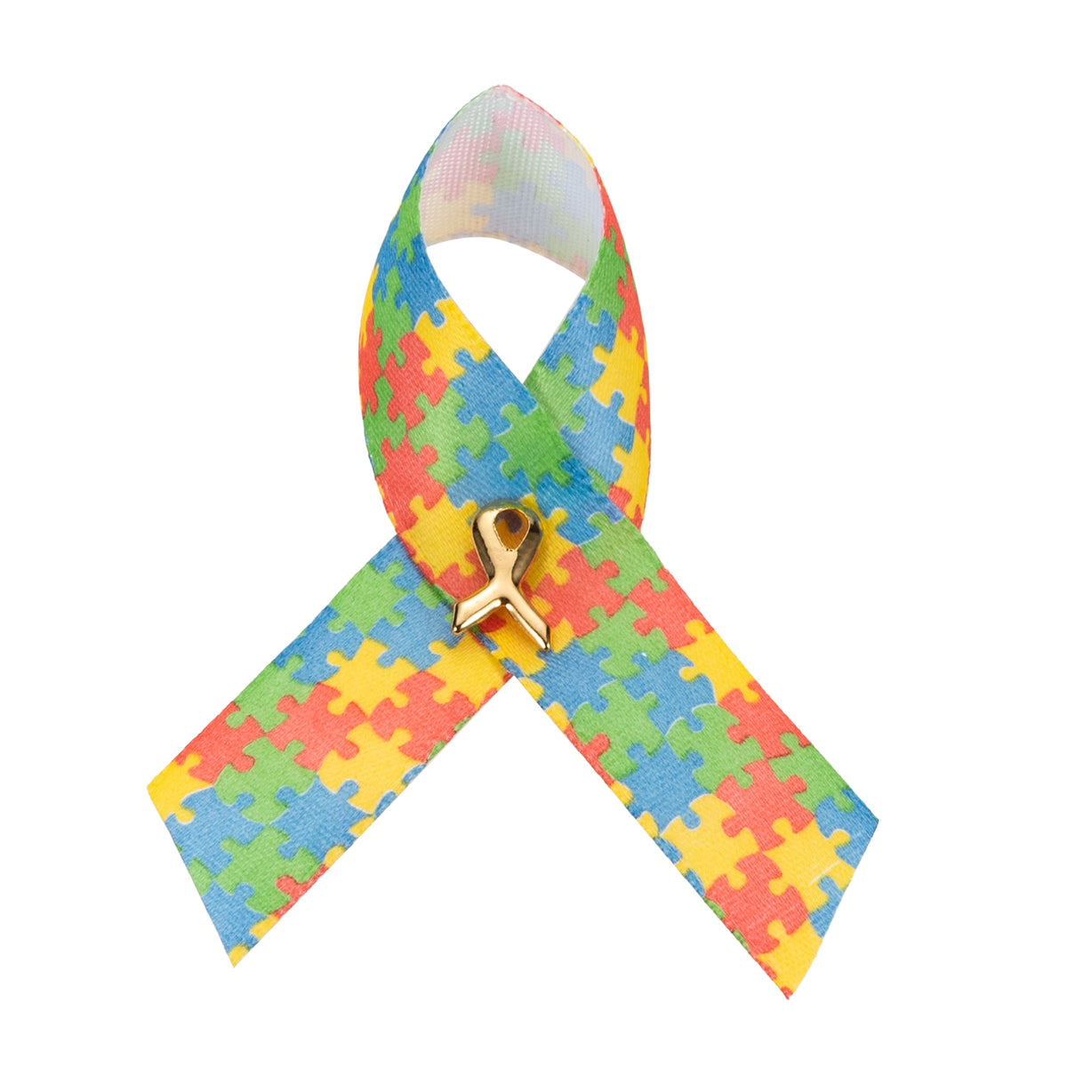 Bulk Satin Autism Awareness Ribbon Pins, Autism Puzzle Ribbon Pins ...