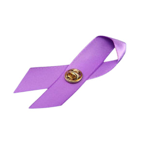 Satin Purple Ribbon Awareness Pins - The Awareness Company