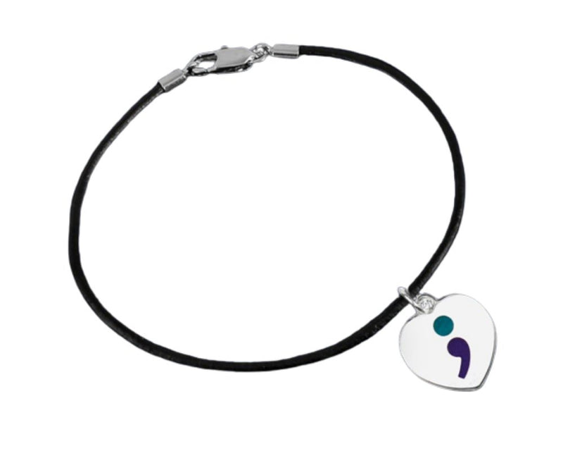 Semicolon Suicide Prevention Heart Leather Cord Bracelets - The Awareness Company