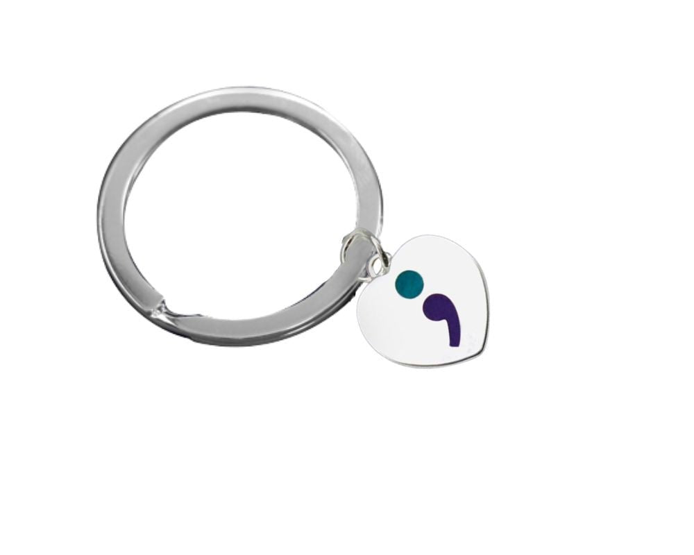 Semicolon Suicide Prevention Awareness Heart Split Style Key Chains - The Awareness Company