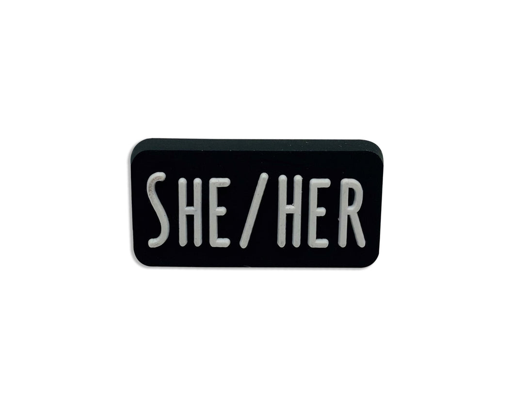 She Her Black Rectangle Pronoun Silicone Pins - The Awareness Company