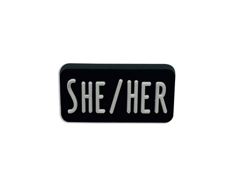 She Her Black Rectangle Pronoun Silicone Pins - The Awareness Company