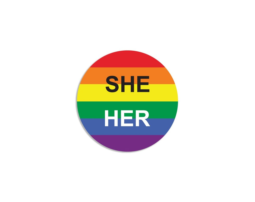 She/Her Pronoun Rainbow Flag Button Pins - The Awareness Company