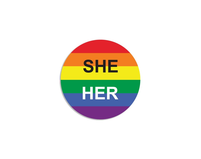 She/Her Pronoun Rainbow Flag Button Pins - The Awareness Company