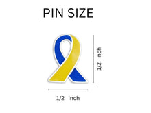 Load image into Gallery viewer, Bulk Blue &amp; Yellow Ribbon Lapel Pins, Down Syndrome Awareness - The Awareness Company