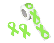 Load image into Gallery viewer, Small Lime Green Ribbon Stickers (250 per Roll) - The Awareness Company