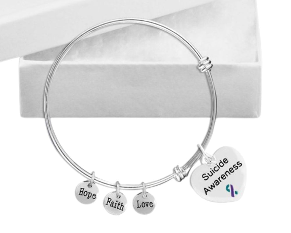 Suicide Awareness Heart Charm Retractable Bracelets - The Awareness Company