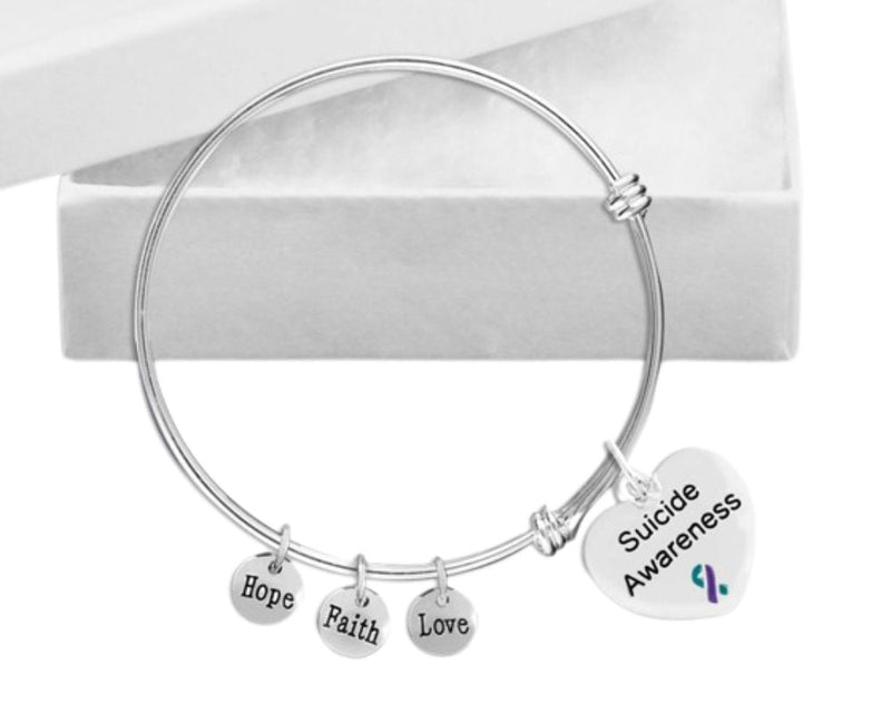 Suicide Awareness Heart Charm Retractable Bracelets - The Awareness Company