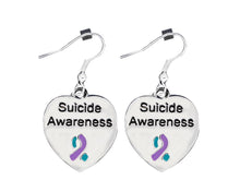 Load image into Gallery viewer, Suicide Awareness Heart With Teal and Purple Ribbon Earrings - The Awareness Company