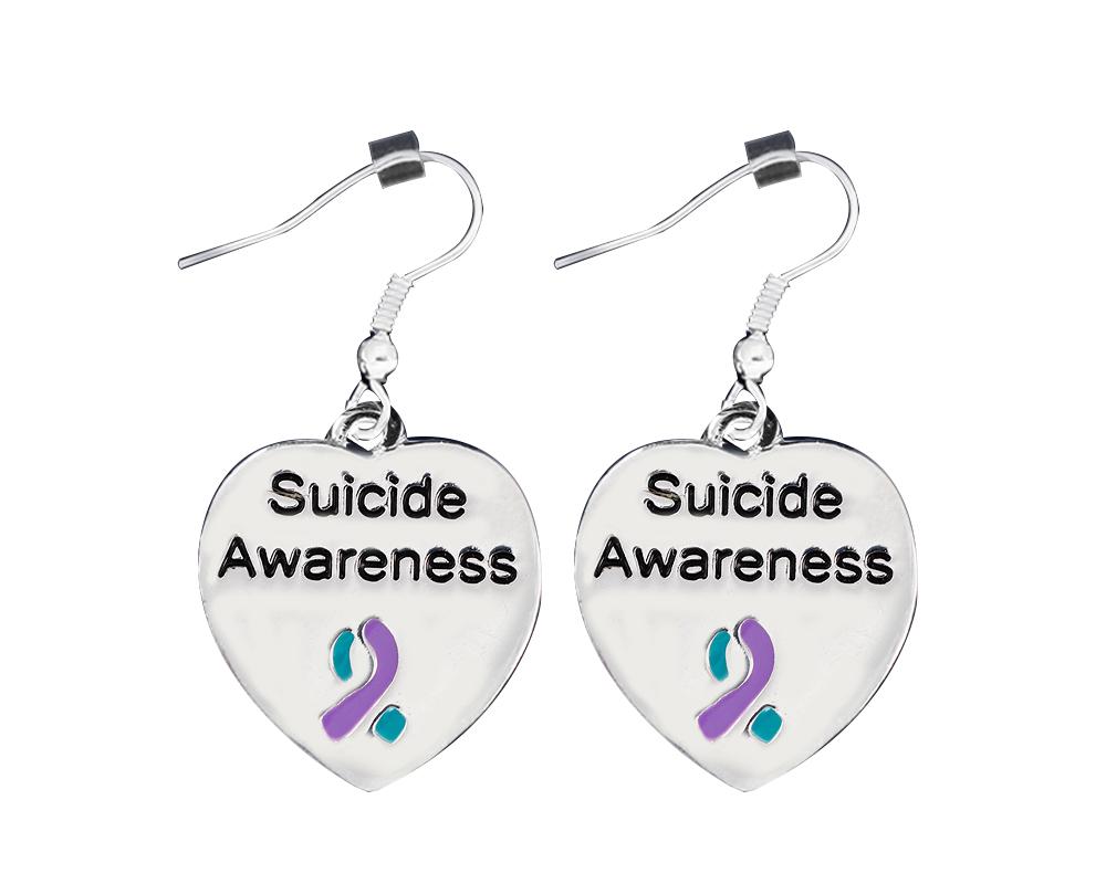 Suicide Awareness Heart With Teal and Purple Ribbon Earrings - The Awareness Company