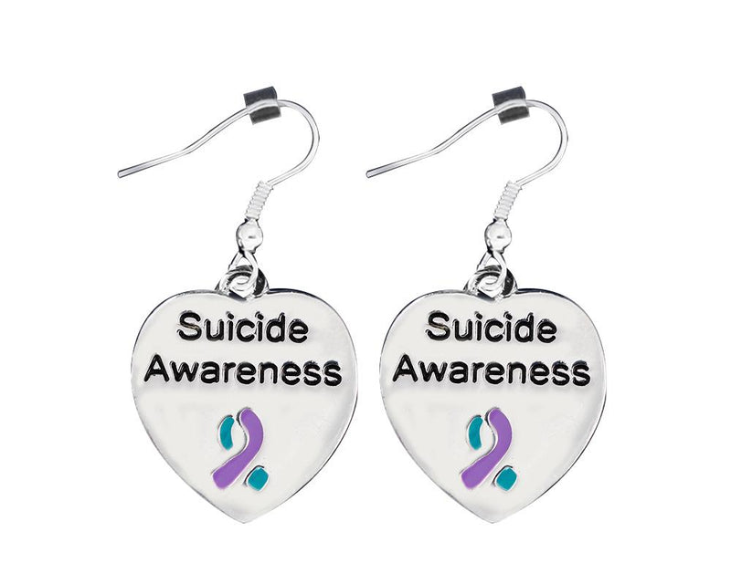 Suicide Awareness Heart With Teal and Purple Ribbon Earrings - The Awareness Company