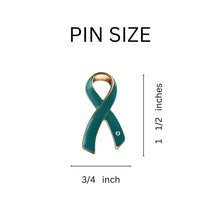 Load image into Gallery viewer, Teal Ribbon Awareness Pins w/ Crystal - The Awareness Company