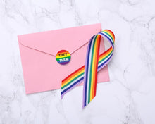 Load image into Gallery viewer, They Them Pronoun Rainbow Flag Stickers (250 Per Roll) - The Awareness Company