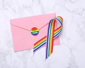 They Them Pronoun Rainbow Flag Stickers (250 Per Roll) - The Awareness Company
