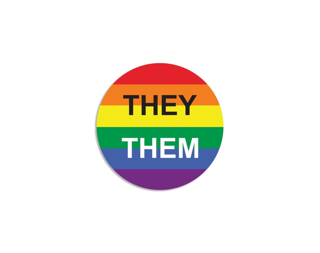 They/Them Pronoun Rainbow Flag Striped Button Pins - The Awareness Company